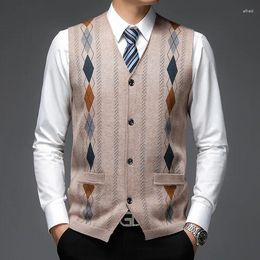 Men's Sweaters Men Wool Coats Vest 2024 Spring Autumn Knit Man Single Breasted Colours Plaid Sleeveless Cardigan