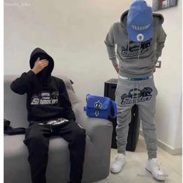Men's Tracksuits Shooting Trapstar Ss New Grey Tiger Head Embroidered Towels Cotton High Quality Fleece Jacket with Hood Pants 6065