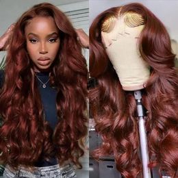 34 Inch Reddish Brown Body Wave Lace Front Wig 136 HD Frontal 134 Human Hair Wigs Closure 240127