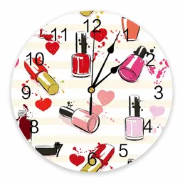 Wall Clocks Makeup Cosmetic Polish Female Cartoon Decorative Round Clock Custom Design Non Ticking Silent Bedrooms Large