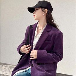 Women's Suits UNXX Purple Corduroy Suit Jacket Spring And Autumn 2024 Retro Temperament High-end Slim Small Trendy Blazer Top