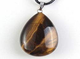 Whole 10 pcs Silver Plated Water Drop Tiger Eye Stone Pendant with Rope Chain Rock Crystal Fashion Jewelry3530612