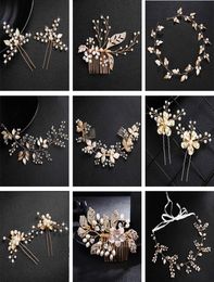 QYY Fashion Pearls Gold Wedding Hair Accessories Flowers Bridal Hair Jewellery Hair Pins Pearl Clips for Women Headpieces5413574