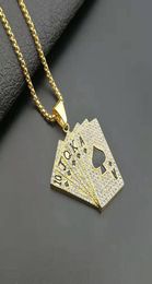 Hip Hop Necklace Rhinestones Paved Bling Iced Out Stainless Steel Poker Straight Flush Lucky Pendants Necklaces for Men Jewelry9844634