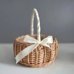 10PC Weaving Flower Basket Rattan Storage Basket Flower Girl Hand Basket Handmade Flower Basket for Family Wedding 240218