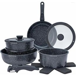 Cookware Sets Country Kitchen Black RV Set 13 Piece Pots And Pans - Safe Nonstick With Removable Handle