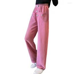 Trousers Spring Autumn Pants For Girls Casual Wide Leg Elastic Waist Button Design White Pink Black 3 Colour Kids Long