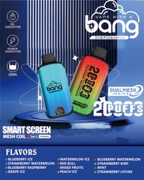 Puff 20k Bang 20000 Puffs Smart Screen Electronic Cigarettes Vape Disposable 0% 2% 3% 5% 25ml Prefilled Pod 650mah Rechargeable Battery Vaper Pen