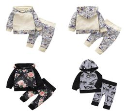 Baby Cartoon Hooded Sets Infant Little Floral Hoodie Kids Casual Clothes Toddler Boys Raglan Sleeve Cartoon Car Printed Splice Out7360264