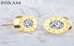 Stud POXAM Fashion Roman Numeral Round Crystal Small Earrings For Women Man Personality Statement Cubic Zirconia Ear Jewelry1979306