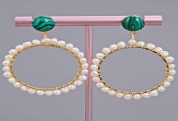 GuaiGuai Jewellery Green Malachite Gold Colour Big Circle Hoop Stud Earrings Handmade For Women Real Gems Stone Lady Fashion Jewellry7438962