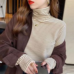 Women's T Shirts High Necked Undershirt For Women With Added Velvet And Thickened Autumn Winter Versatile Slim Fit Long Sleeved T-shirt Top