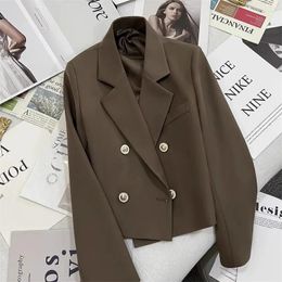 Women's Suits Korean Small Fragrant Style Double Breasted Solid Colour Versatile Short Sleeve Suit Coat Women Temperament Loose