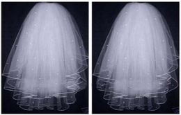 Women Pearls Tulle Short Bridal Veils Ribbon Edge White Ivory Super Glitter Pearl 3 Layers Wedding Veil Bride Accessories Length 25086768