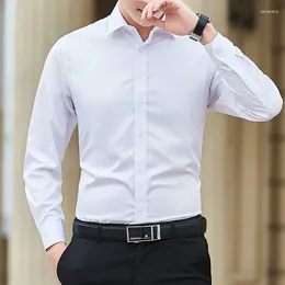 Men's Dress Shirts Slim Solid Colour Long Sleeve Shirt Business Casual White Male Brand Large Size Classic Style Top