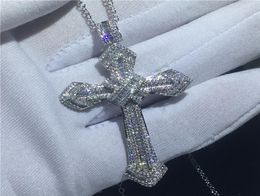 Vecalon Handmade Big Cross pendant 925 Sterling silver 5A Cz Wedding Engagement Pendants with necklace for Women Men Jewelry3640137