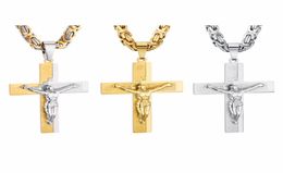 Crucifix Jesus Pendant Necklace Gold Colour Stainless Steel Christs Bible Men Jewellery Byzantine Chain Gift for Father7437959