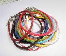 100pslot 20Colors 205cm wax Leather Braided Charm Chain Bracelets Love For Bead lobster Clasp Link Chains25597193395793