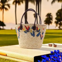 Totes Boo Straw Tote Bags Women Fasion Embroidered Woven andbag Female Summer Beac Soulder Bag Casual Large Capacity SoppingH24218