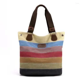Waist Bags Retro Large Capacity Cloth Shoulder Bag 2024 Contrast Colour Fashion Striped Tote Women's Canvas Handbag