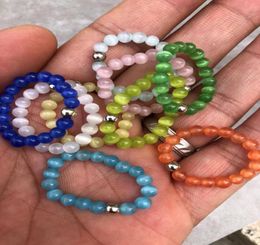 10pcs Cat Eye Stone Ring Natural Gemstone Beads Stretched Rings Adjustable Elastic for Women Jewelry5277109