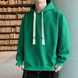 Male Clothes Hoodies Sweatshirt for Men Green Solid Hooded Loose Simple Offers Overfit Autumn Warm Emo S 240119