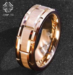 8mm Rose Gold Men Tungsten Carbide Ring Bushed Brick Pattern ATOP Wedding Band9076882