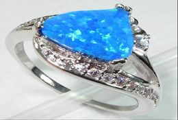 SHUNXUNZE magnificent Blue opal vintage Engagement wedding rings for men and women Noble Generous christmas gifts Rhodium Plated R9034210