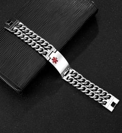 23MM Width Men039s Medical Alert ID Tag Link Chain Stainless Steel Bangle Wrist for Men Cuba Bracelet Engraving5967379