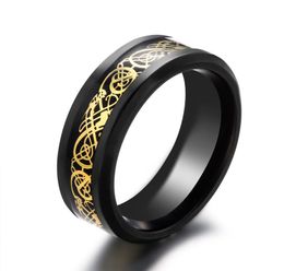 Brand New Black 316L Titanium Stainless steel Ring Wedding Band blue Carbon Fibre des Nibelungen Dragon rings for men fast 5576843