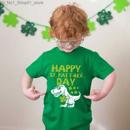 T-shirts Happy St. Pat T-rex Day Print Kids T-shirt Boy Girl Clothes Toddler St. Patricks Day Shirts Gift Children Green T-shirts Top Q240218