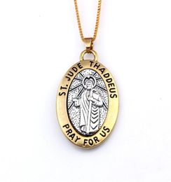 16 Pcs Lots of ST JUDE THADDEUS Pray For us medal Religious oval Pendant Necklace 23 6 inches 29 5x47 5mm pendant A550d258K5135101