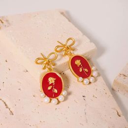 Stud Earrings GLSEEVO 18K Gold Plated Chunky Statement China Wholesale Red And Flower For Women