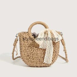 Shoulder Bags Summer New Simple Handheld Straw Woven Bag Womens Personalized Solid Color Half Round Shoulder Crossbody Travel Vacation BagH24218