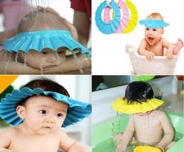 Baby girl shower caps infant girl boys adjustable waterproof ear protection kids girl blue shower hats2223935