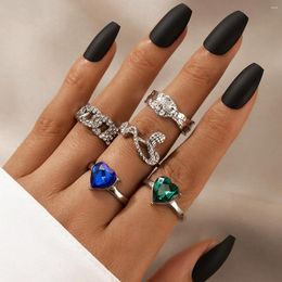 Cluster Rings THJ Ring Set Vintage Bohemian Sets Heart Snake Crystal Geometric Knuckle Midi For Women Jewellery Gifts