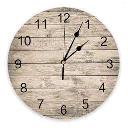 Wall Clocks Wood Plank Texture Round Clock Acrylic Hanging Silent Time Home Interior Decor Bedroom Living Room Office Decoration