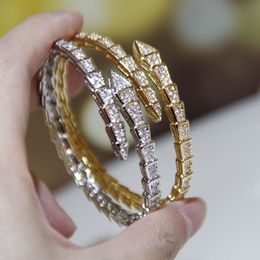 2024 Bracelet Designer Women Top Quality Bangle Snake Bone Full Diamond Bracelet Female Classic Silver Diamond Open Bracelet Female Versatileq6