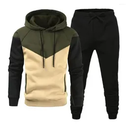 Men's Tracksuits 2 Pcs/Set Hoodie Sweatpants Set Color Matching Drawstring Soft Warm Elastic Waist Hooded Sports Top Trousers Suit