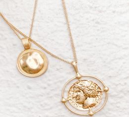 Retro European and American gold carved Coin Necklaces digital medal women039s long chain double layer Necklace2279377