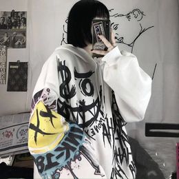 Gothic Cartoon Hip Hop Hoodies Women Japanese Funny Punk Oversize Hooded Sweatshirts Autumn Long Sleeve Female Hoodie Tops 240119