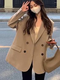 Women's Suits UNXX Blazers Jackets Women 2024 Korean Fashion Khaki Black Coats Double Breasted Long Sleeve Loose Outwear High Street