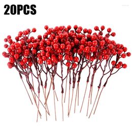 Decorative Flowers 5/10/20pcs Christmas Red Berries Branch DIY Wreath Craft Artificial Flower Stamen Xmas Tree Ornament Year Home Decoration