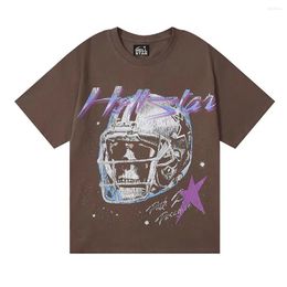 Men's T Shirts Hellstar 2024 American Retro Style Breathable Pink Printed Large Pattern Top Quality Design High Street Short Sleeved