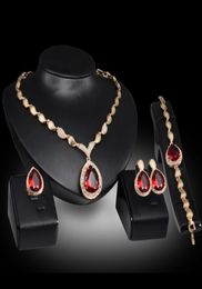 Necklaces Earrings Rings Bracelets Sets Fashion Royal Water Drop Rhinestone 18K Gold Plated Party Jewellery 4piece Set Whole JS7114489