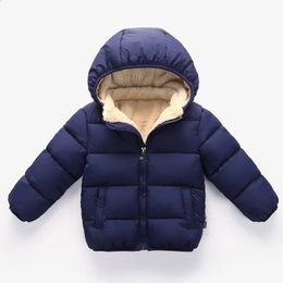 Детские пальто, зимние толстые куртки для мальчиков, теплая плюшевая утепленная верхняя одежда, куртка с меховым капюшоном для девочек, детская одежда, зимний комбинезон 240122