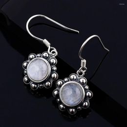 Dangle Earrings Round 6MM Natural Moonstone 925 Sterling Silver Pendant Cute Wedding Party Gift Jewelry Wholesale