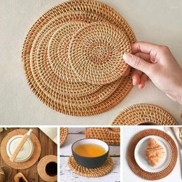 Table Mats Placemat Pad Coasters Kitchen Rattan Bowl Padding Mat Insulation Round Placemats Woven Hand-made