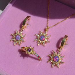 Chains Vintage Opal Sun Necklace For Women Gold Plated Thin Chain Bracelets Ring Zirconia Wedding Party Jewelry Accessories