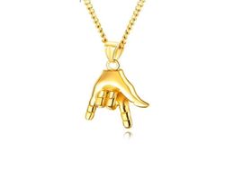 Hip Hop Jewellery Tide Men Women Charm Necklace Fashion Stainless Steel Punk Rock Gesture Pendant Chain Gold Silver Black Necklaces 1284074